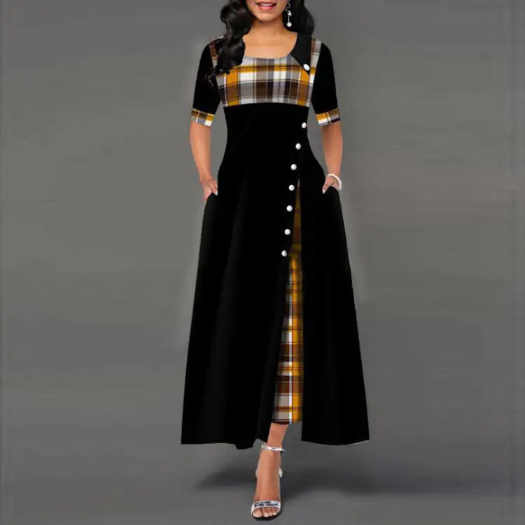 Irregular Long Skirt, Long Dress, Plaid Women's Fashion
