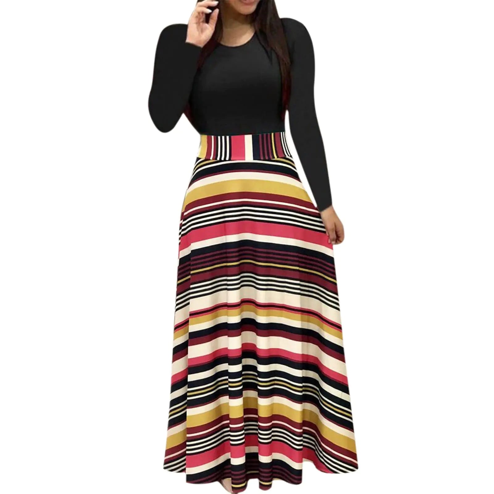Casual Dresses for Women 2024 Long Sleeve Floral Maxi Empire Waist Long Dress Spring Fashion Summer Beach Sun Boho Plus Size Dresses Clothes Outfits Vestidos Casuales para Mujer Multicolor M