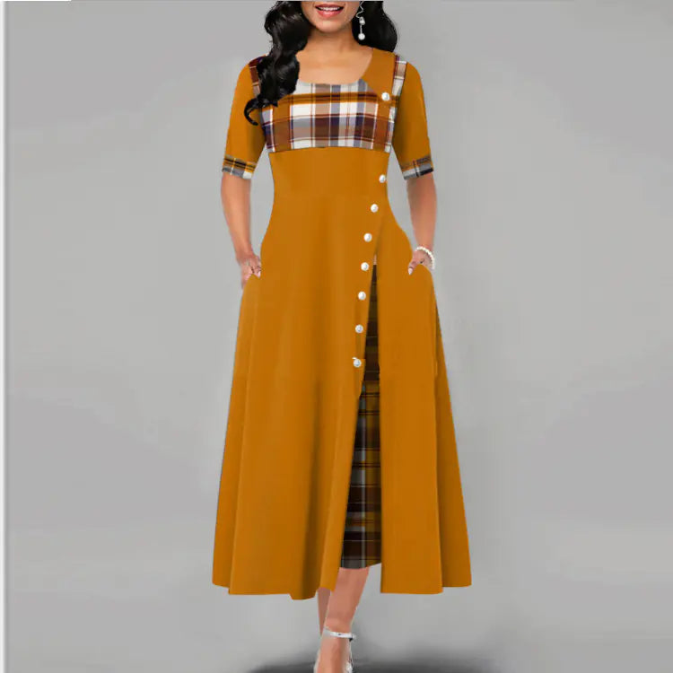 Irregular Long Skirt, Long Dress, Plaid Women's Fashion