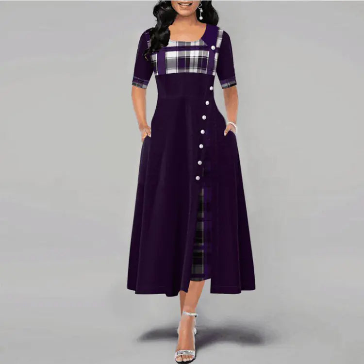 Irregular Long Skirt, Long Dress, Plaid Women's Fashion